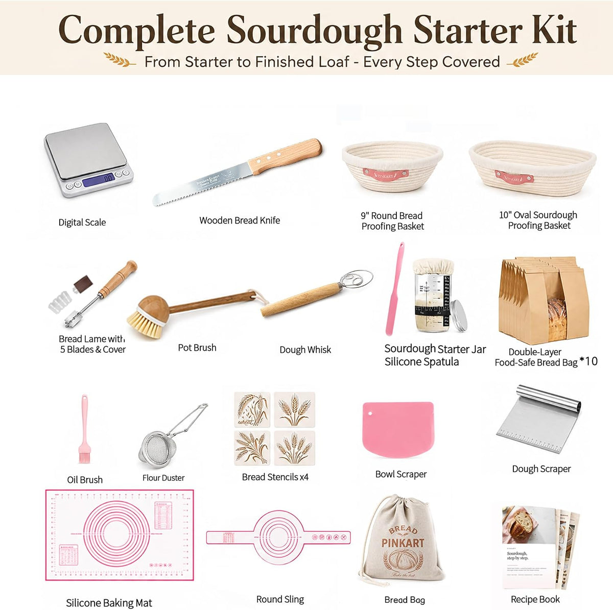 Sourdough Starter Kit with Scale, Cotton Rope Banneton Proofing Baskets | Complete Sourdough Bread Baking Supplies