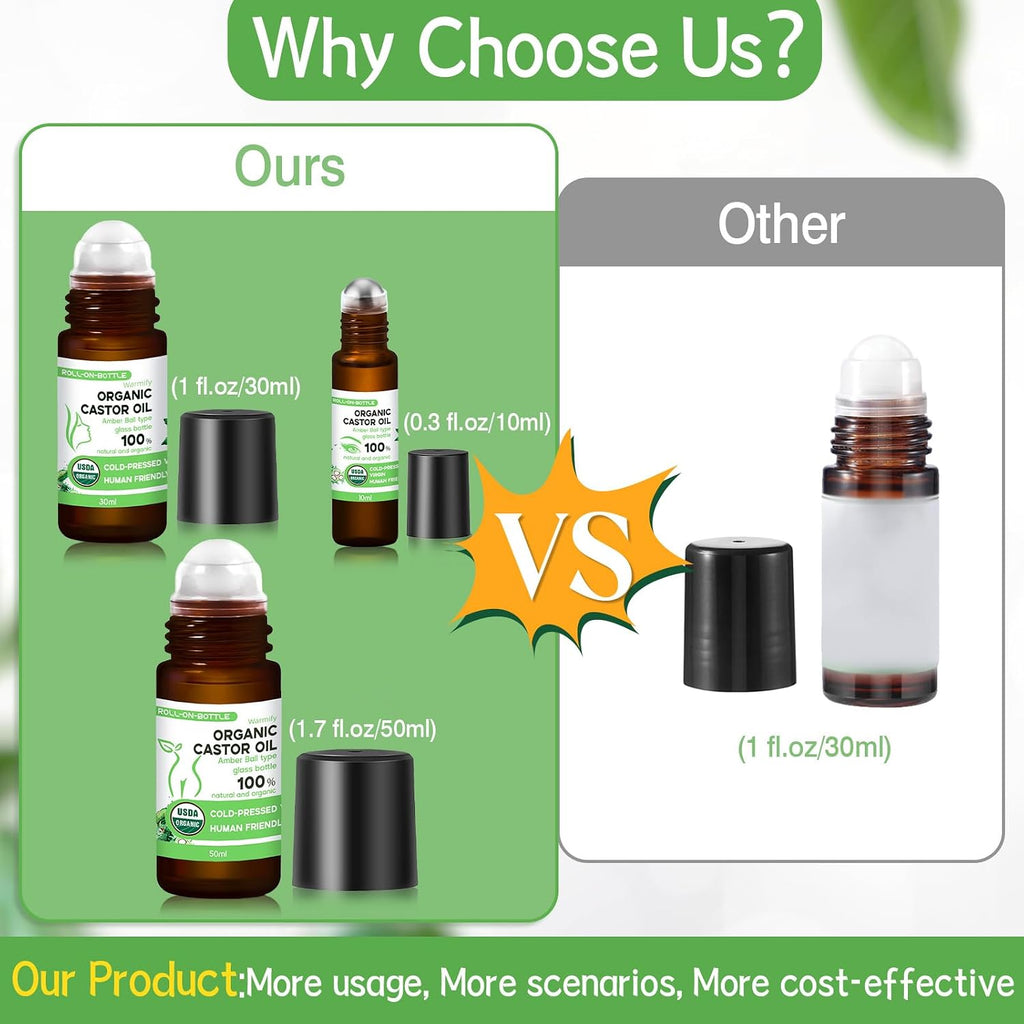 3-in-1 Castor Oil Roll on Certified Organic Cold Pressed Castor Oil