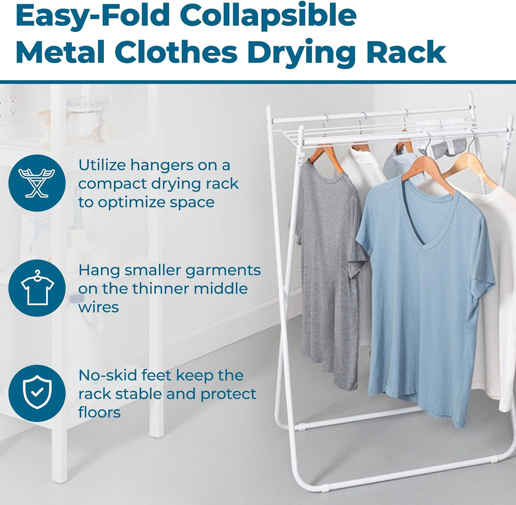 Easy-Fold Collapsible Clothes Drying Rack, Sturdy Metal Laundry Rack Holds 40 lbs, Space-Saving Foldable Towel Rack