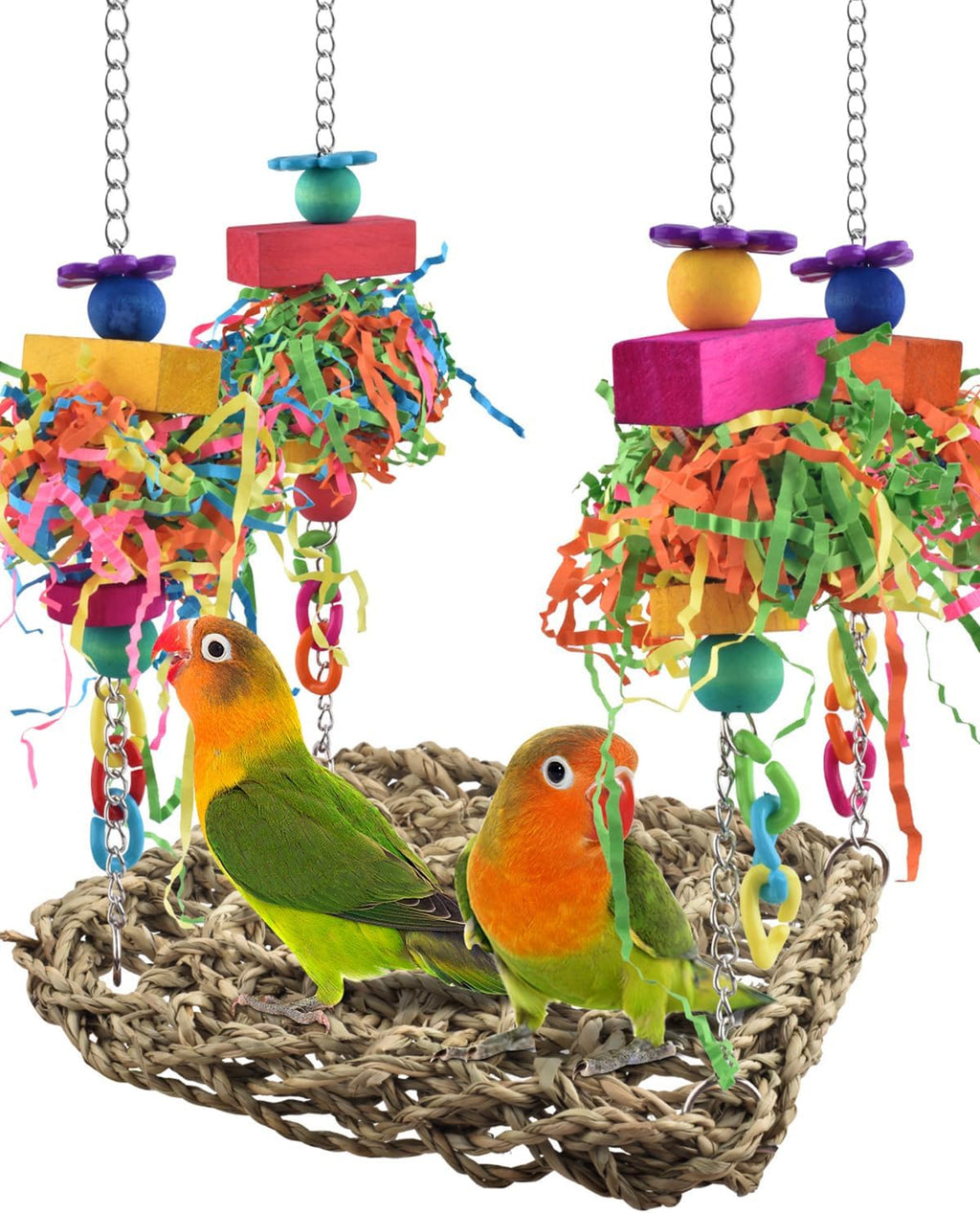 Bird Toys, Grass Swing Hammock Climbing Toy for Parrot Parakeet | Natural Grass with Colorful Chew Toys, Climbing and