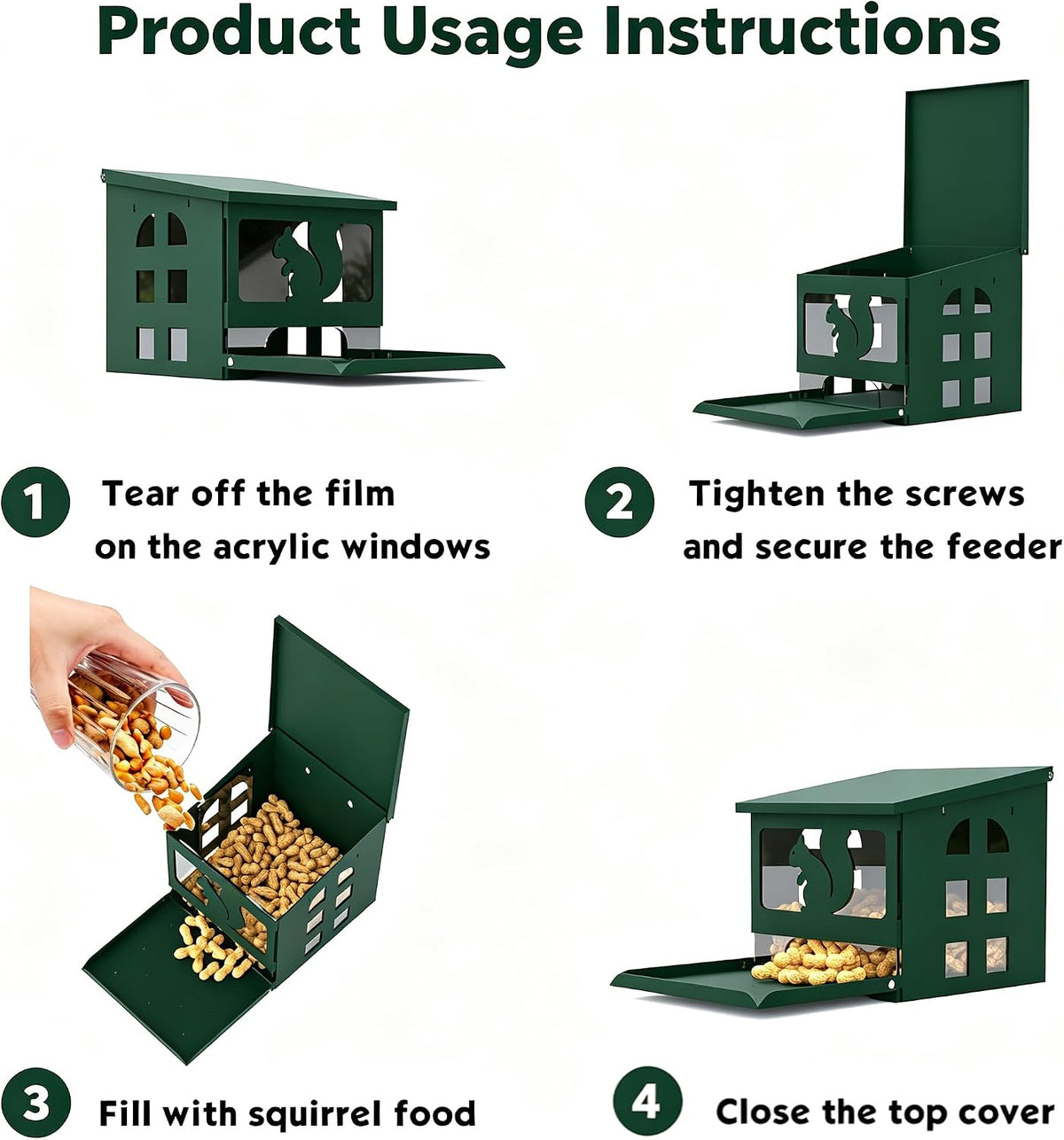 Squirrel Feeder for Outside, Durable Full Metal Squirrel Food Box, Large Capacity Chipmunk Feeder, Weather-Proof