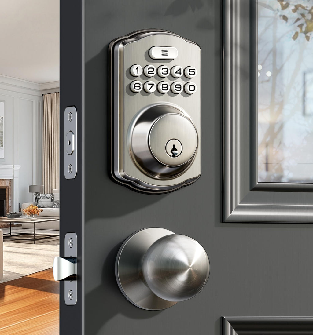 KS01C Keyless Entry Deadbolt Door Lock with Knobs, Satin Nickel