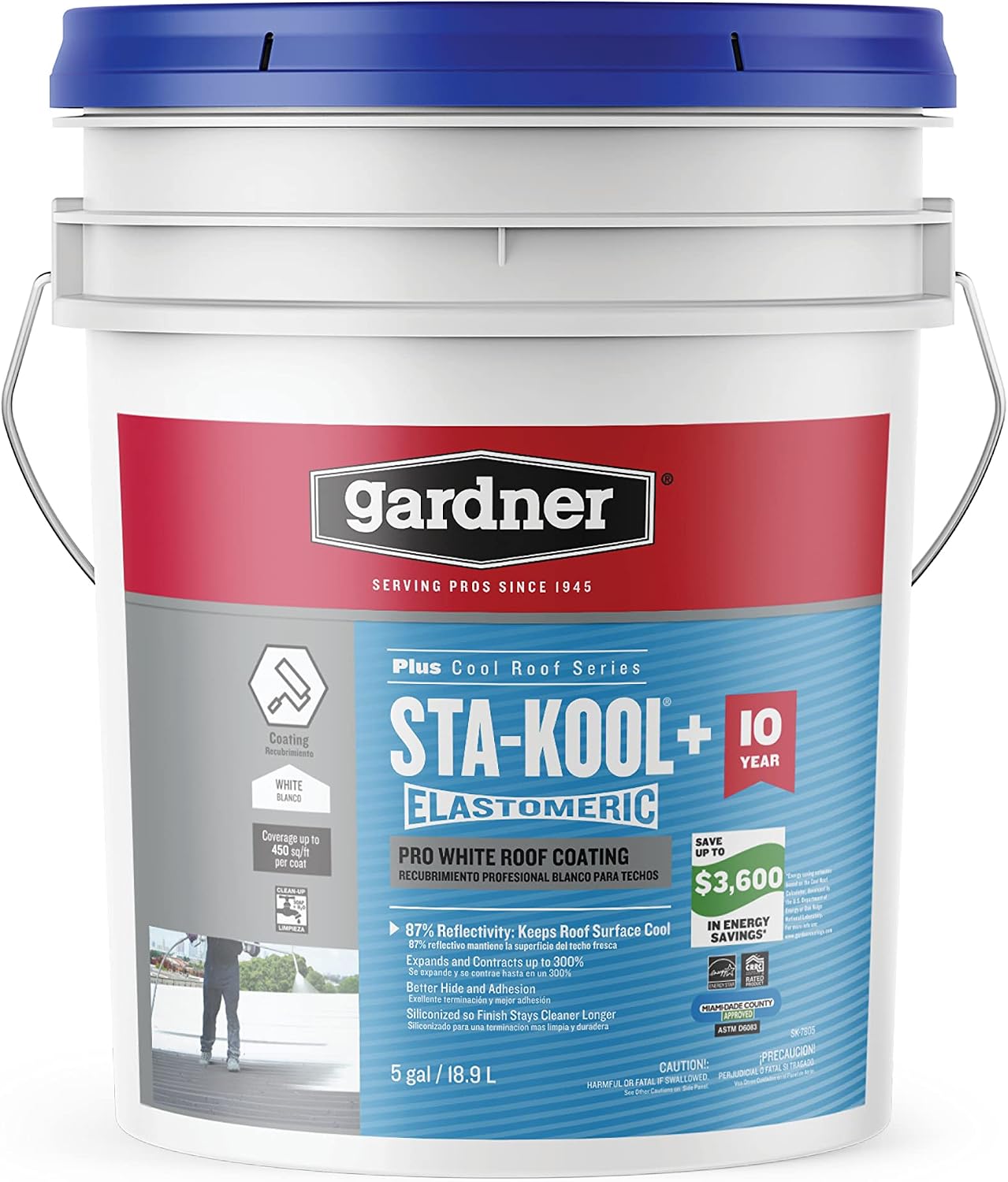 Sta-kool Elastomeric Roof Coating, White, RV Roof Coating 5 Gallon