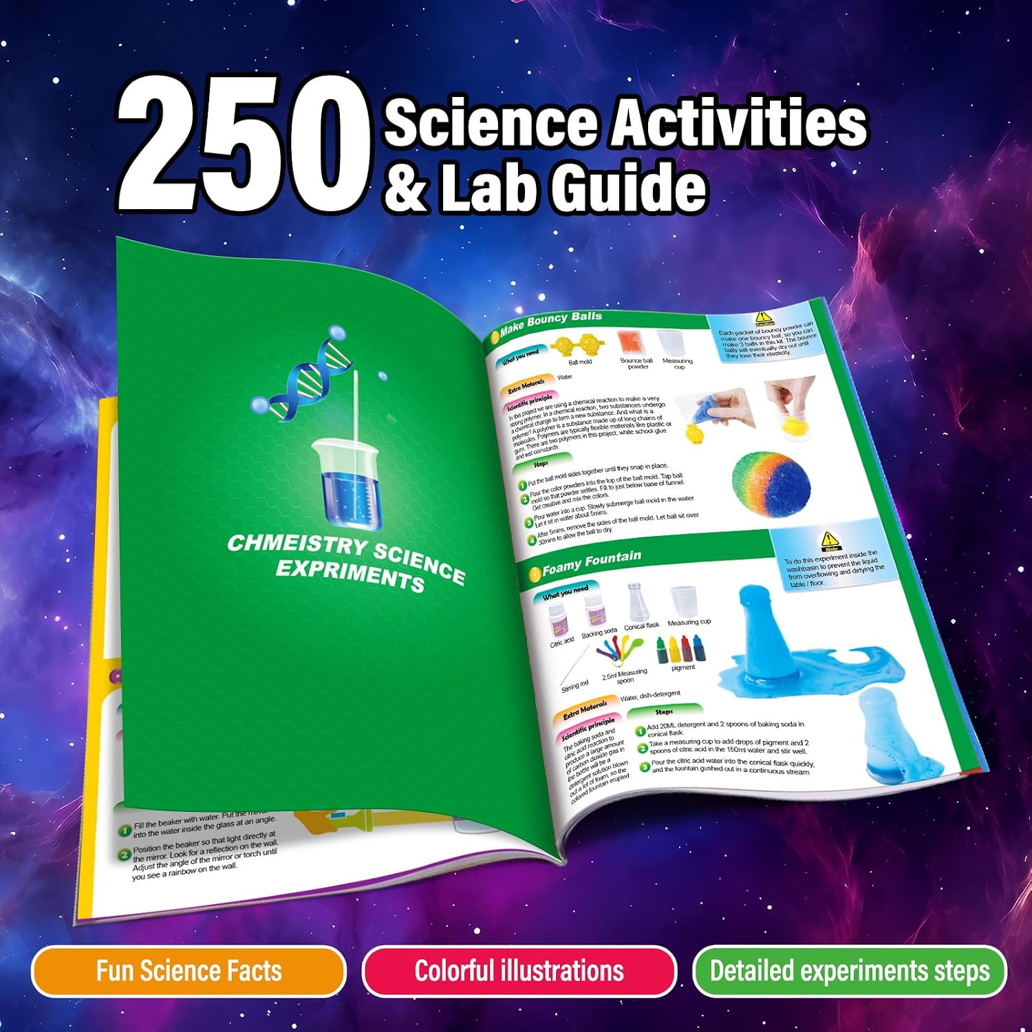 250 Experiment Science Kit for Kids t S.T.E.M Toys | Erupting Volcano, Planet Projects, Bouncy Ball, Scientist Set