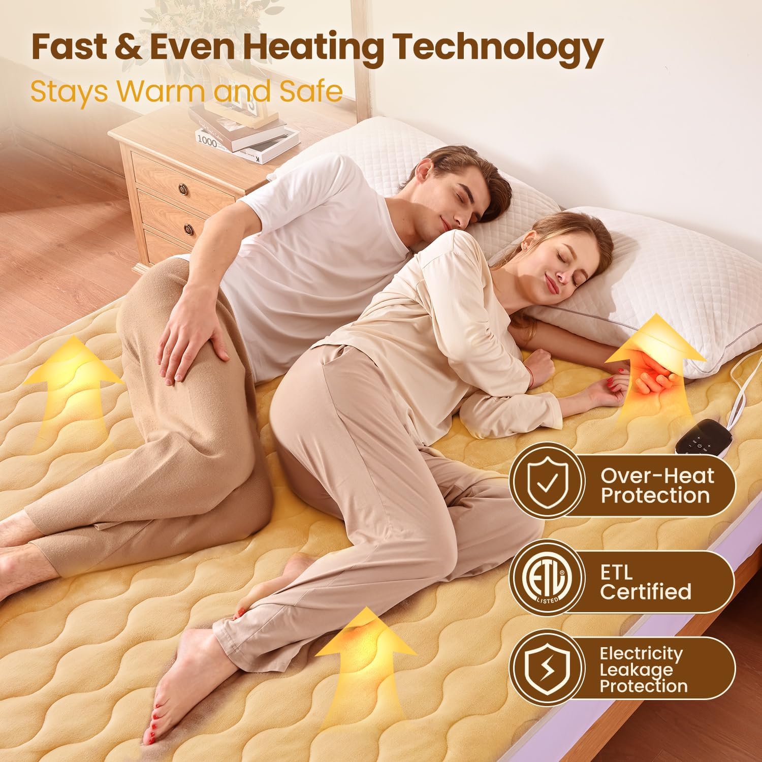 Heated Mattress Pad Queen Size 60"x80" with Zippered Detachable Cover, Dual Control Electric Bed Warmer Machine
