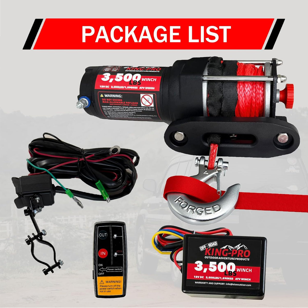 3500 lb ATV UTV Recovery Winch, 12V Electric Winch Kit with 1/4"×33' Synthetic Rope Wired Remote and Wireless
