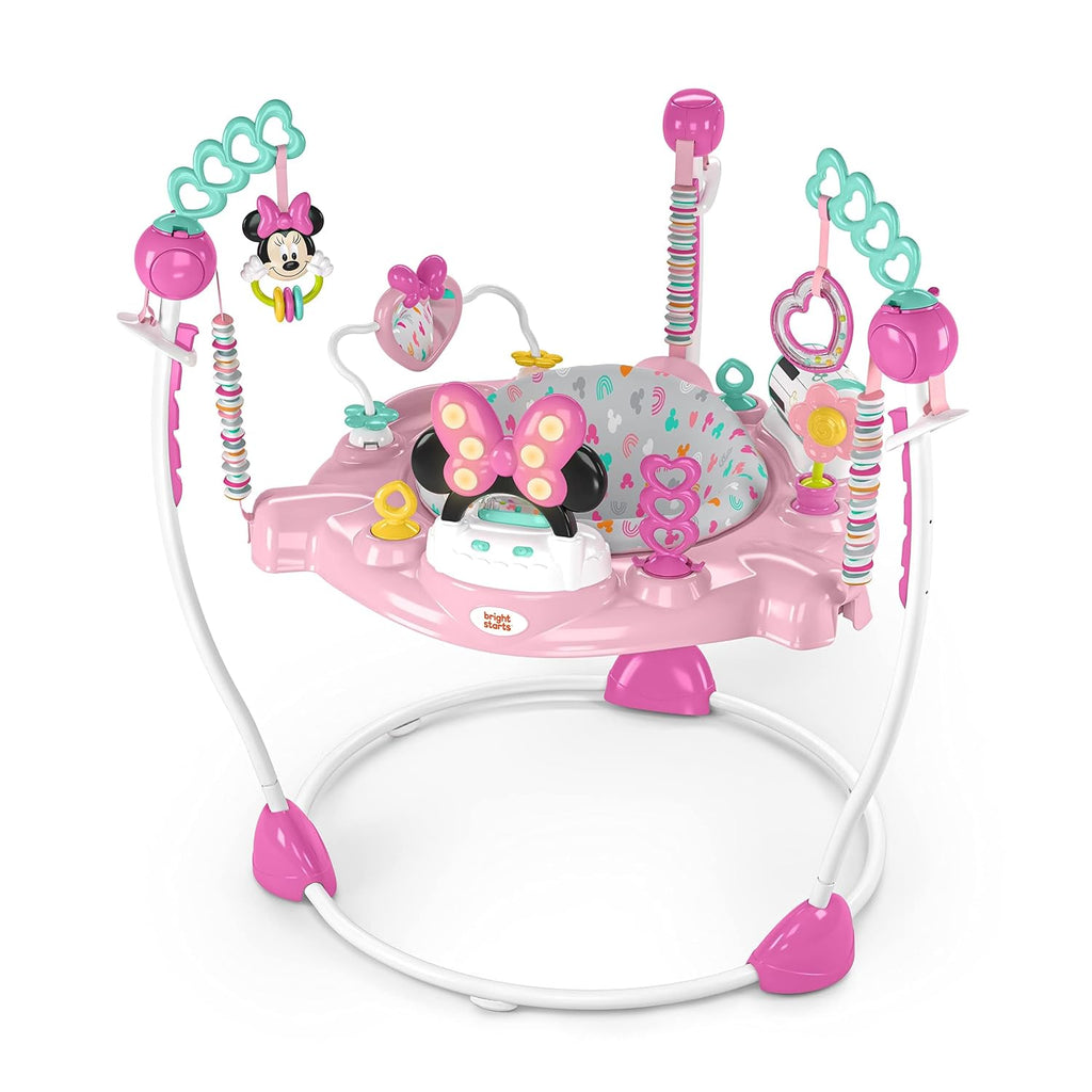 Disney Baby Minnie Mouse Forever Besties Baby Activity Center Jumper with 10 Toys, Lights & Sounds, 360-Degree Seat