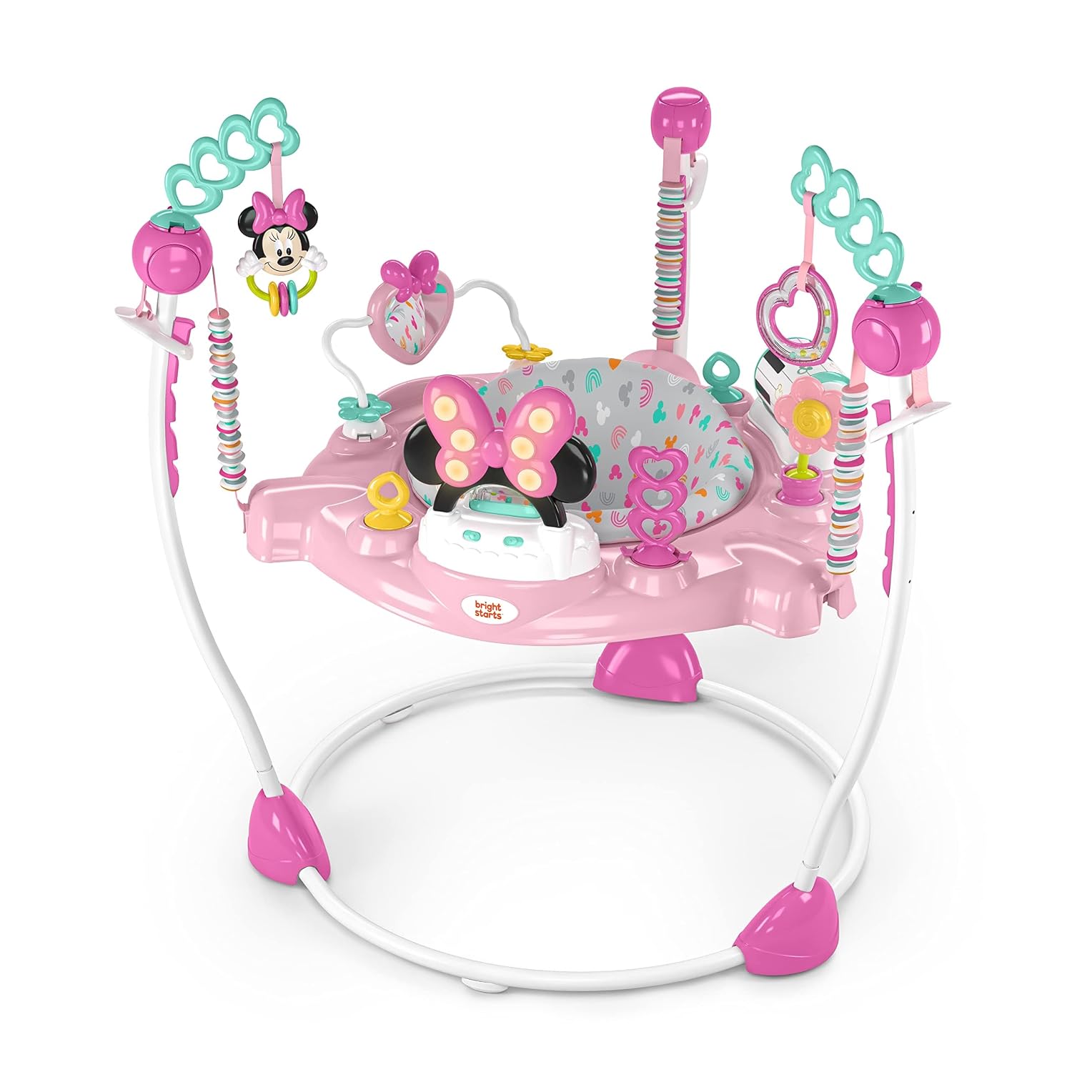 Disney Baby Minnie Mouse Forever Besties Baby Activity Center Jumper with 10 Toys, Lights & Sounds, 360-Degree Seat