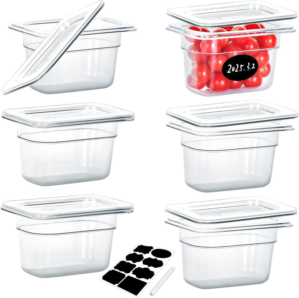 6 Pack 1/9 Size 4" Deep NSF Polycarbonate Food Pans with Lids