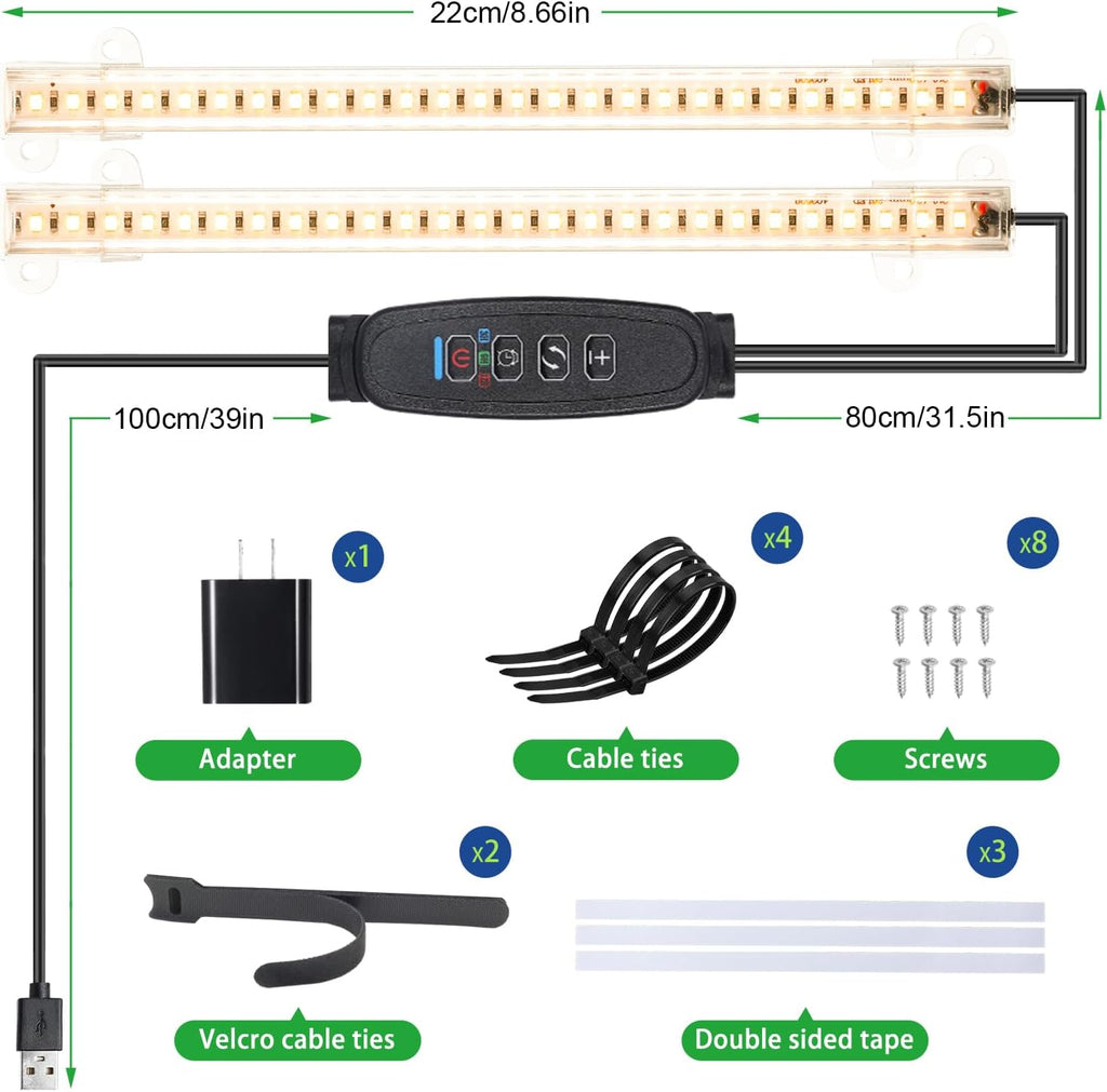 8.6'' Mini LED Grow Light Strips, Full Spectrum 3000K, 52 LED Plant Light with 3/9/12H Timer, 10 Dimmable Levels for