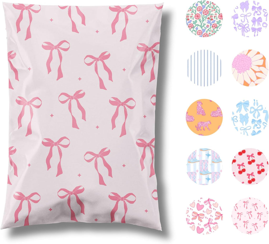 Poly Mailer 10x13, Pink Bows, 100 Pack