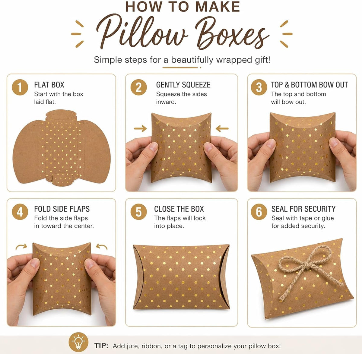 Pillow Gift Boxes with Jute, Plaid, 3.5x4.75 Inch, 36pc