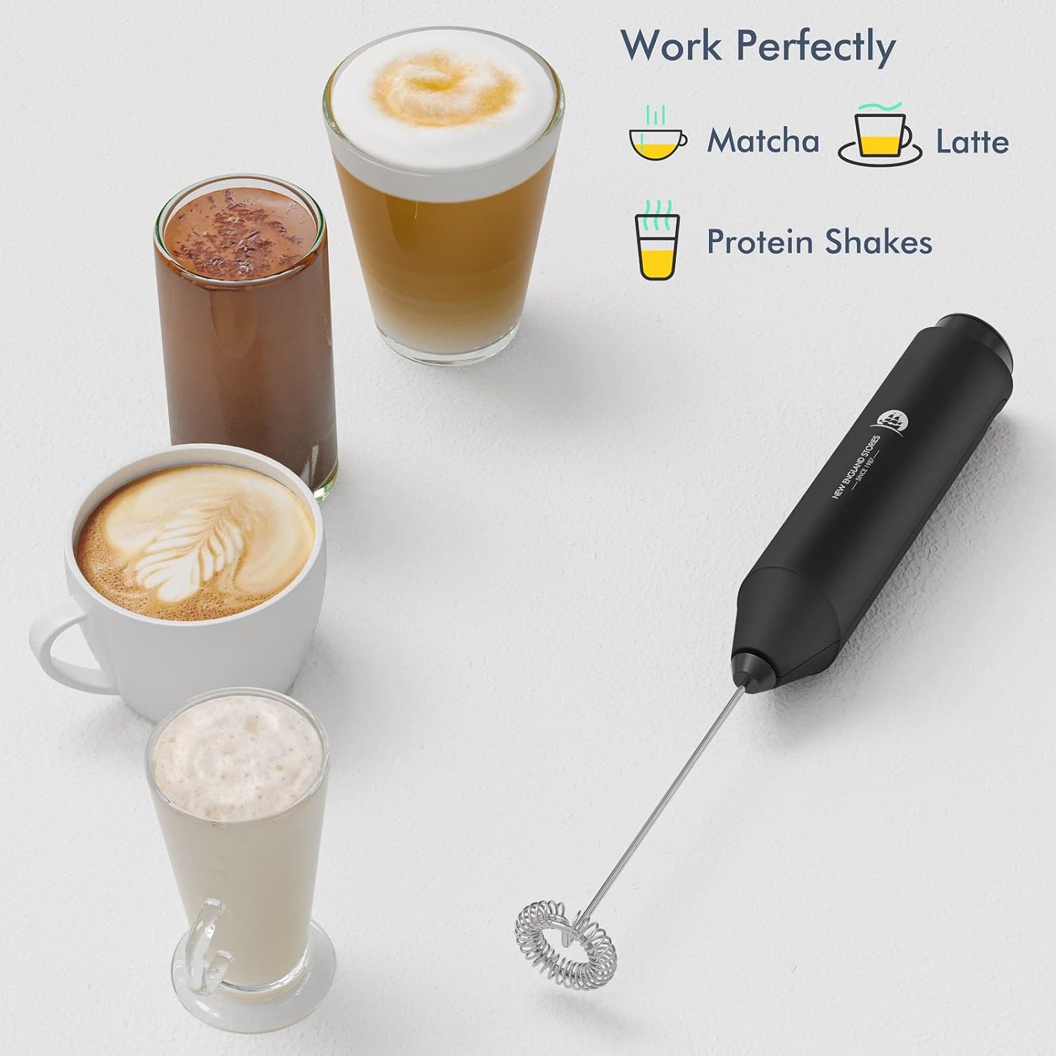 Powerful Milk Frother Wand - Mini Handheld Milk Frother with Stainless Steel Whisk - Battery-Powered Drink Mixer for