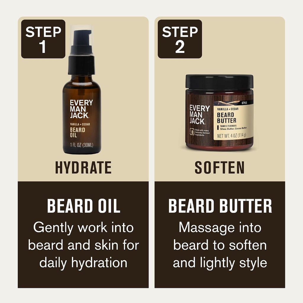 Hydrating Beard Oil & Butter for Men, Vanilla Cedar | Condition, Soften & Style Dry Beard & Scruff, Naturally Derived