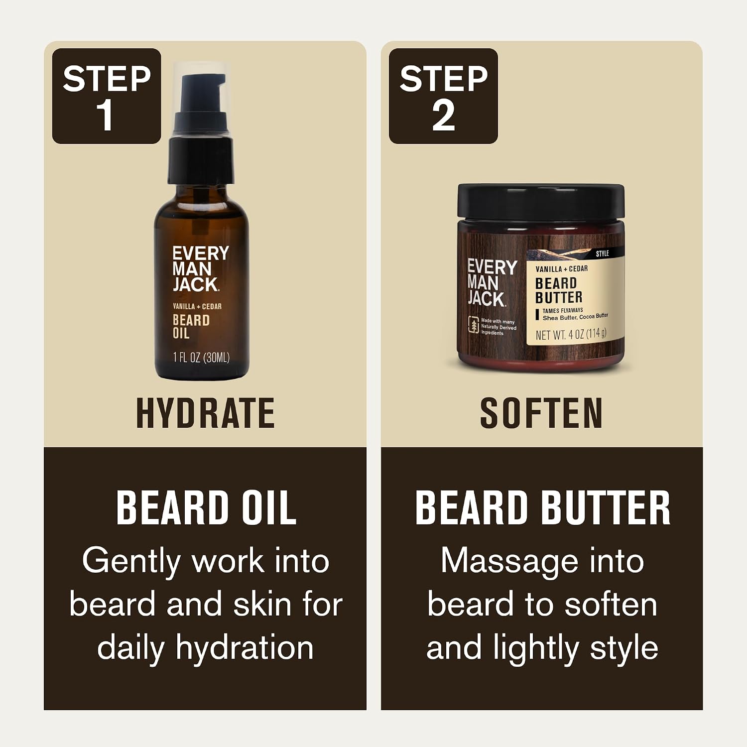 Hydrating Beard Oil & Butter for Men, Vanilla Cedar | Condition, Soften & Style Dry Beard & Scruff, Naturally Derived