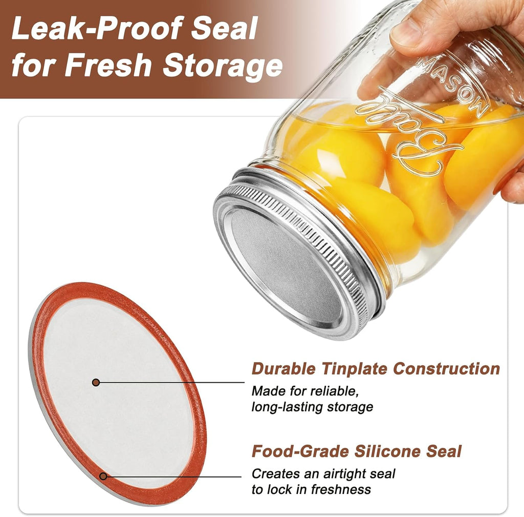 Regular Mouth Mason Jar Lids and Rings for Ball & Kerr, 70mm, 12 Pack