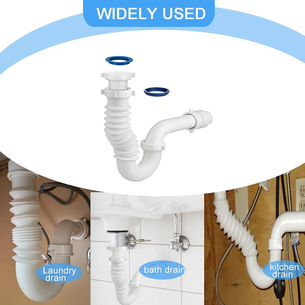 (1 Pack) Yariwiz White P Trap 1-1/2 Inch for Bathroom Kitchen Sink Drain Pipe Tubular Kit with Adjustable J-Bend