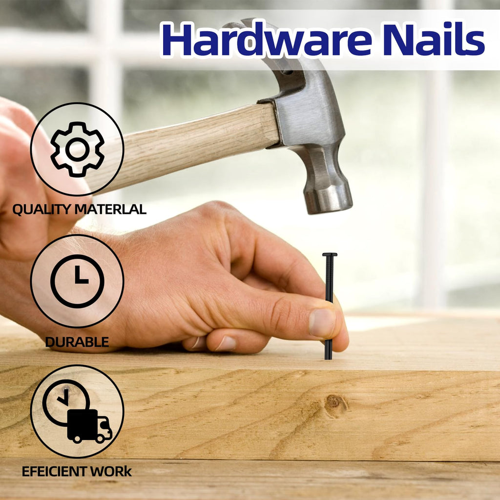 490 PCS 5 Sizes Black Hardware Nails Assortment Kit, Flat Nails, Wood Nails, Wall Nails, Common Nails