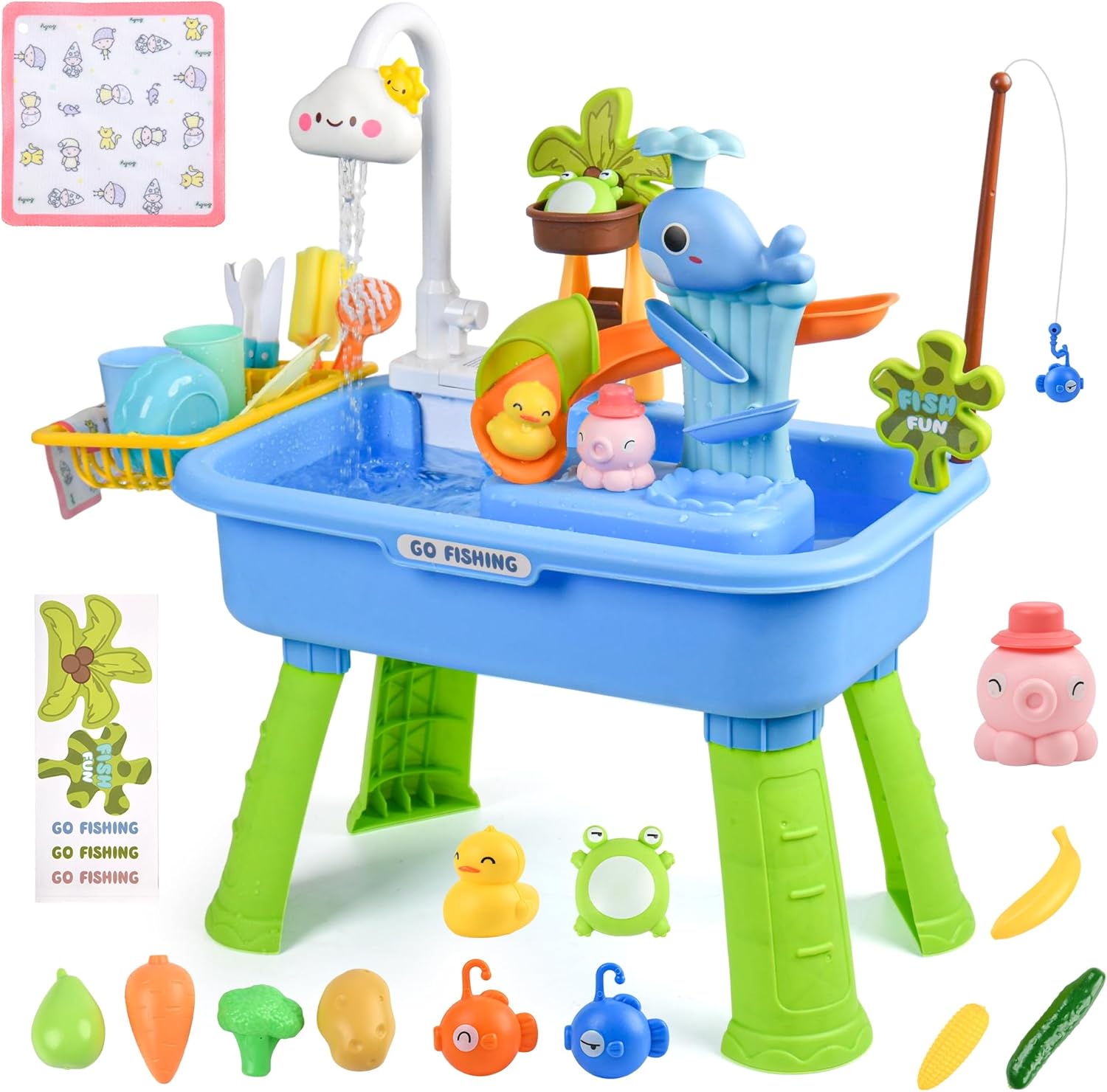 Upgraded Toddler Sand Water Table Toy with Electric Water Pump, Kids Sand Water with Faucet/Play Food