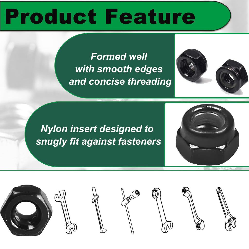 120Pcs M4x0.7 Locknuts Nylon Inserted Hex Lock Black Carbon Steel