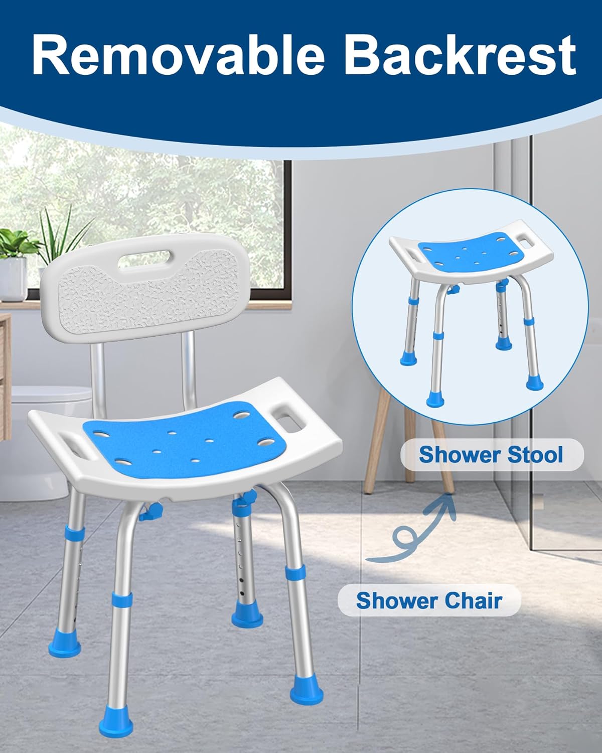 Shower Chair for Inside Shower with Removable Back, 400 lbs Heavy Duty Bath Seat for Bathtub, Safety Bath Stool for