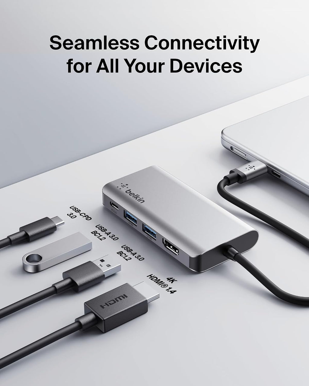 USB C Hub, 4-in-1 Multi-Port Laptop Dock with 4K HDMI, USB C Docking Station with 100 Watt Pass-Through Power