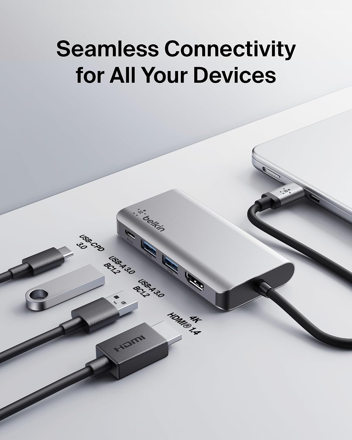 USB C Hub, 4-in-1 Multi-Port Laptop Dock with 4K HDMI, USB C Docking Station with 100 Watt Pass-Through Power