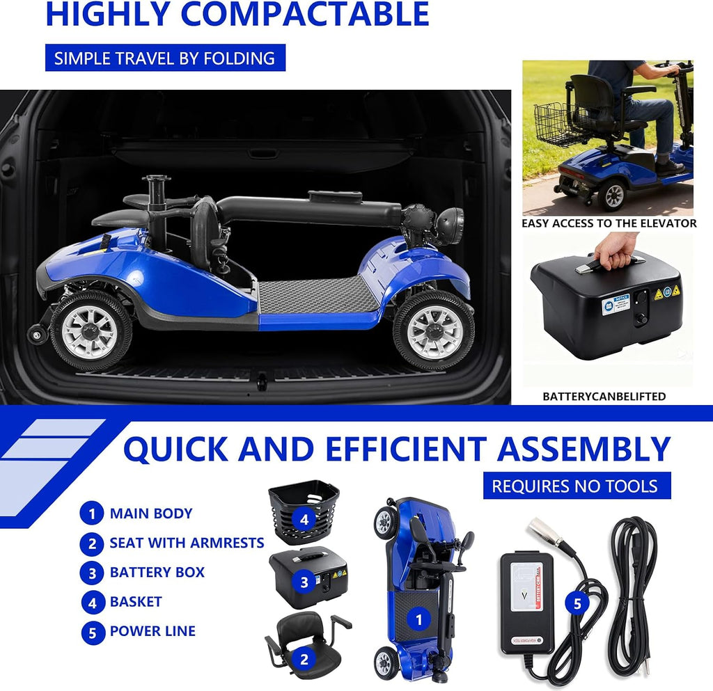 4 Wheel Electric Power Mobility Scooter for Adults, Electric Scooter for Seniors Folding Mobility Scooter -Max Speed