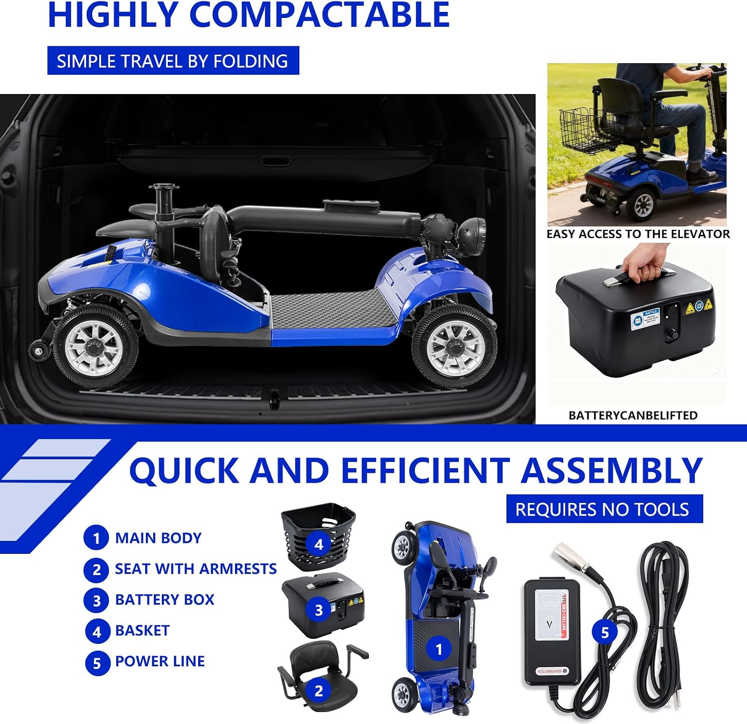 4 Wheel Electric Power Mobility Scooter for Adults, Electric Scooter for Seniors Folding Mobility Scooter -Max Speed