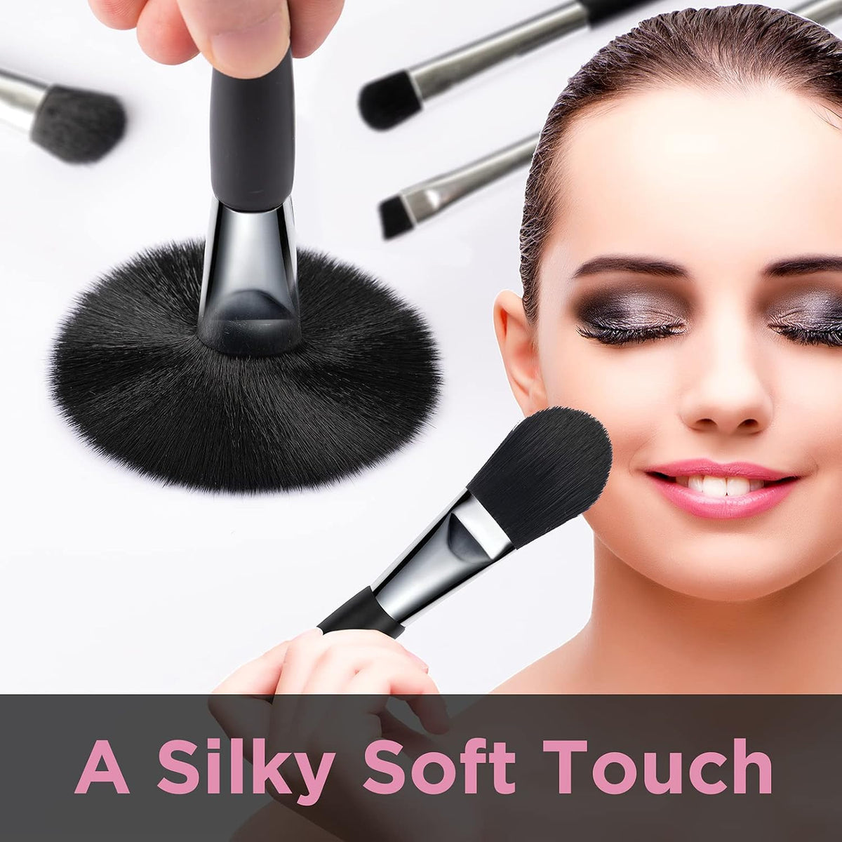 Mini Travel Makeup Brushes Set, 5Pcs Double Ended Portable Cosmetic Brushes Kit with Storage Pouch for Foundation