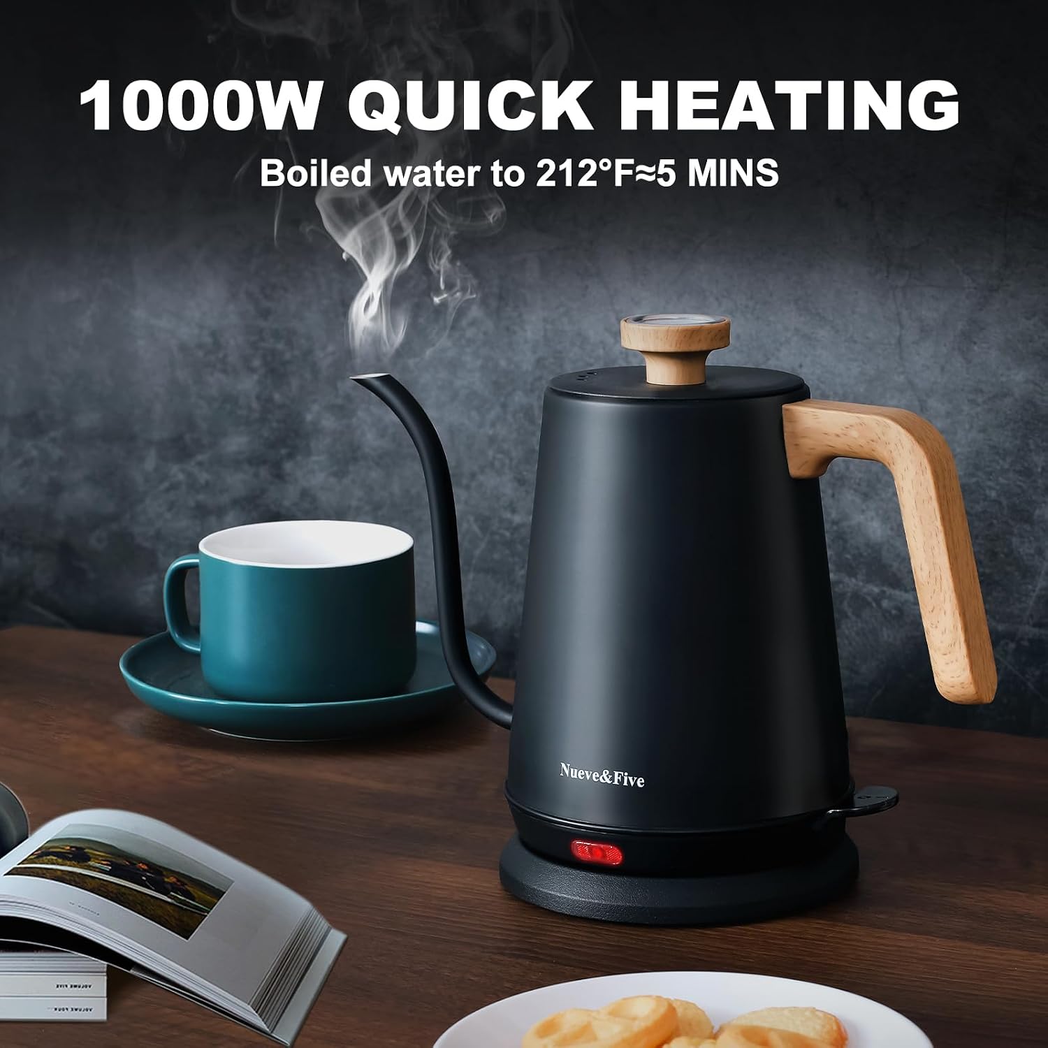 Electric Gooseneck Kettle with Thermometer, 1.0L Pour Over Hot Water Kettle for Coffee and Tea, 1000W, Auto Shutoff