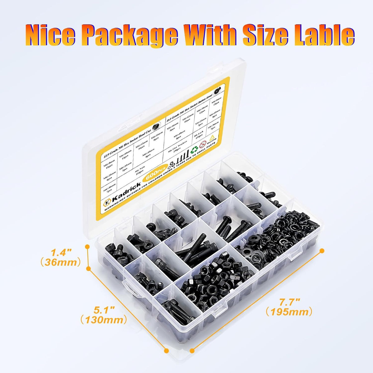 KADRICK 600PCS M6 Screws Assortment,Hex Socket Button & Cap Head M6 Bolts