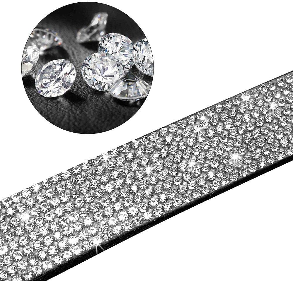 Rhinestone Dog Collar, Cute Dazzling Sparkling Soft Suede Leather Adjustable Pet Dog Cat Collar Crystal Diamond for