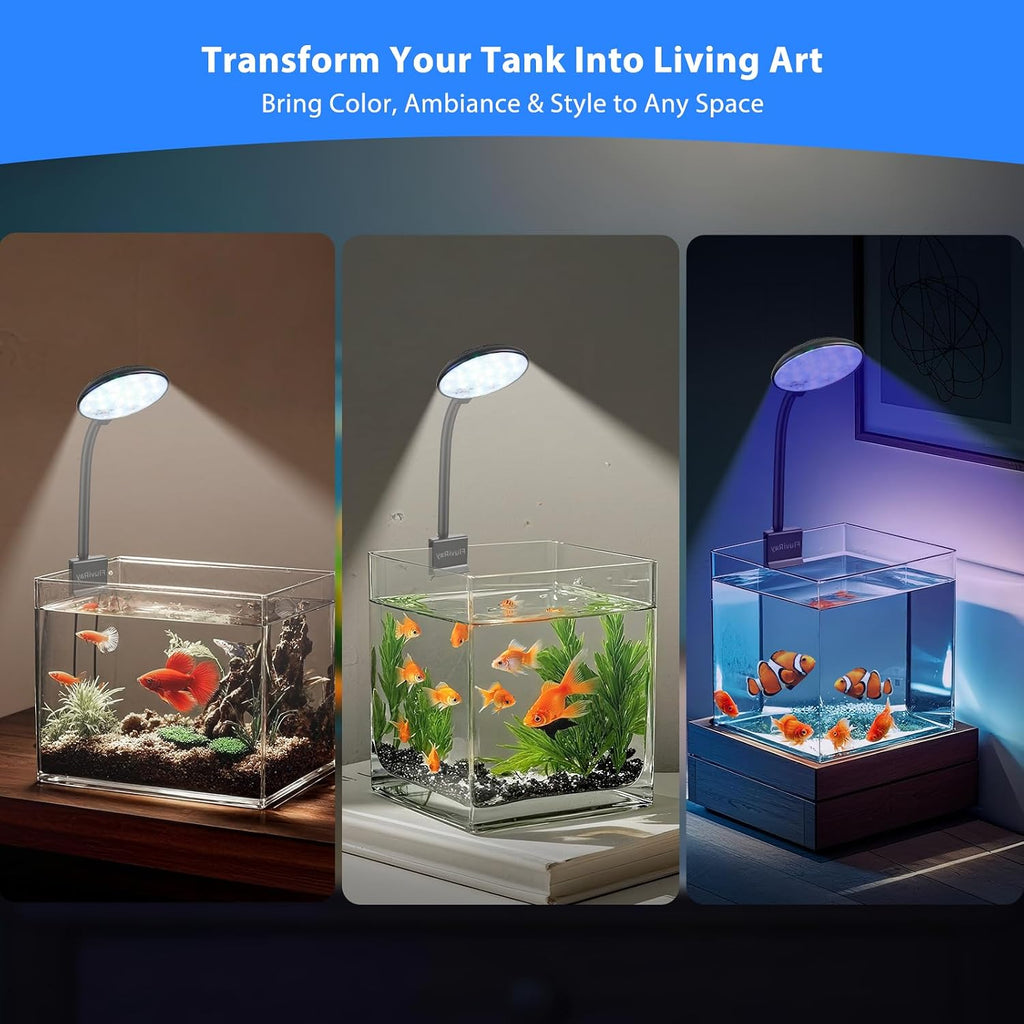 Mini Clip-On Aquarium Light 7W USB Dimmable Fish Tank Lamp with 3 Light Modes (White/RGB/Full Spectrum), 9-Level