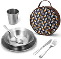 Stainless Steel Camping Mess Kit for Family & Person | Cooking Tableware Utensils with Plates Bowls Forks Spoons
