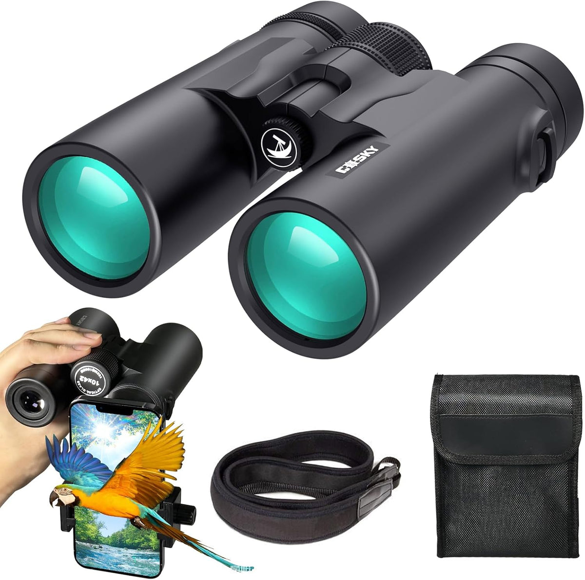 10x42 HD Binoculars for Adults (1 Pack) and Gosky Piper 12x55 Monoculars (1 Pack) with Universal Phone Adapter - High