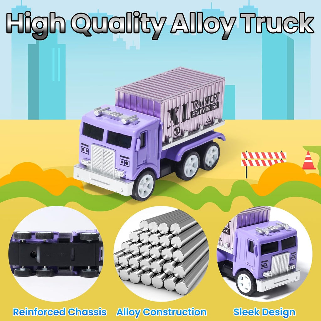 6 Diecast Trucks Toy Vehicle Set, Pull Back Cars with Movable Parts | Die-cast Mental Details, Mini Pull Back Toy