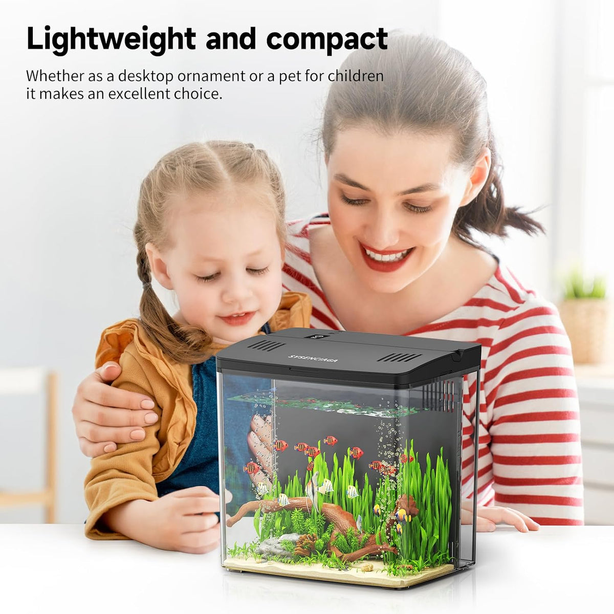 1 Gallon Acrylic Fish Tank Kit for Kids with Filter and 5-Mode Light
