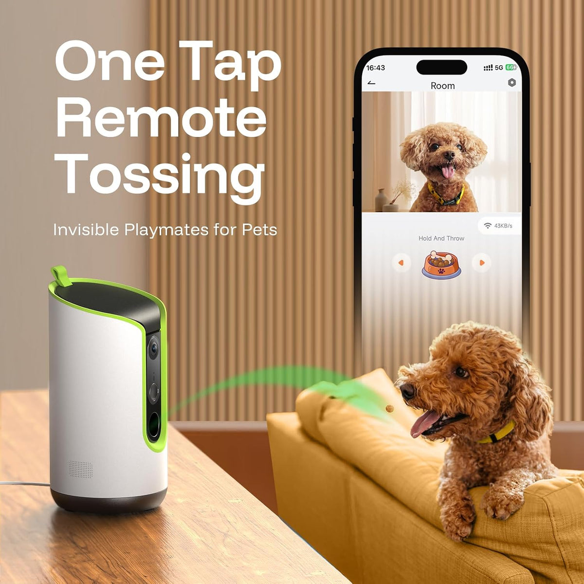 5MP Ultra HD Pet Camera - Dog Camera with Treat Dispenser, Remote Treat Tossing via Phone App, 360° Auto Tracking &