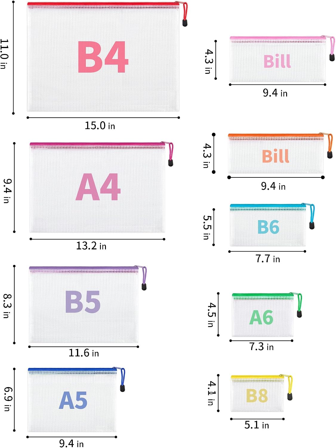 18 Pcs Mesh Zipper Pouch Bags, 8 Sizes Waterproof Zipper Bags