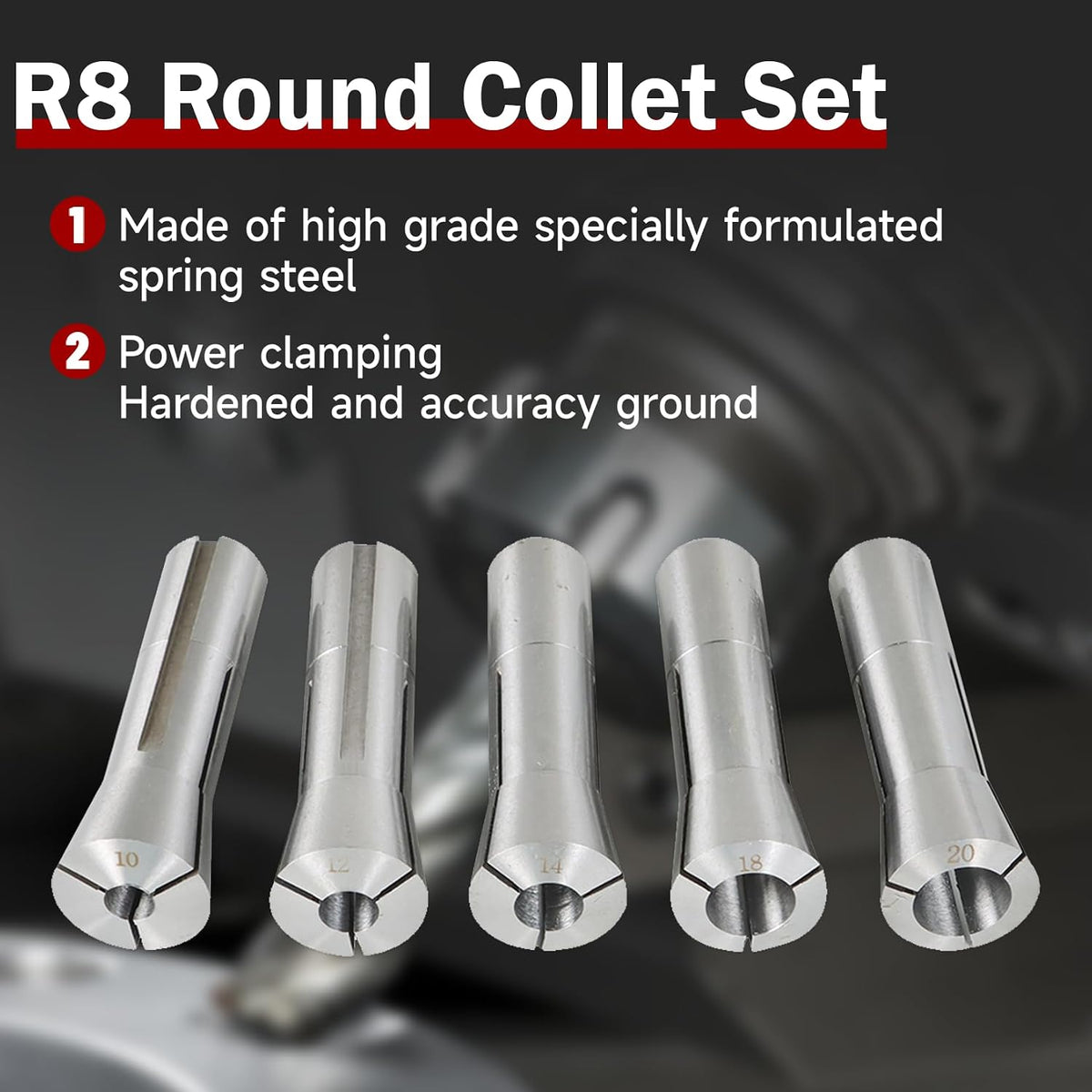 findmall R8 3-20MM Round Collet Set 10Pcs Turning Facing Holder
