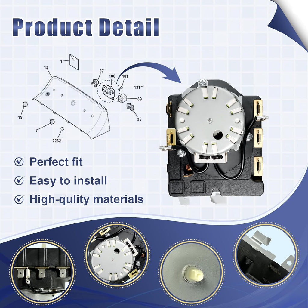 WE4M533 Dryer Timer Compatible with GE Hotpoint Dryer, Replacement Part 234D1296P005 TMD1EM03 WE04M0533 WE4M364 WE4M533-24PK 3029574 AP5780508 EAP8690648 PS8690648