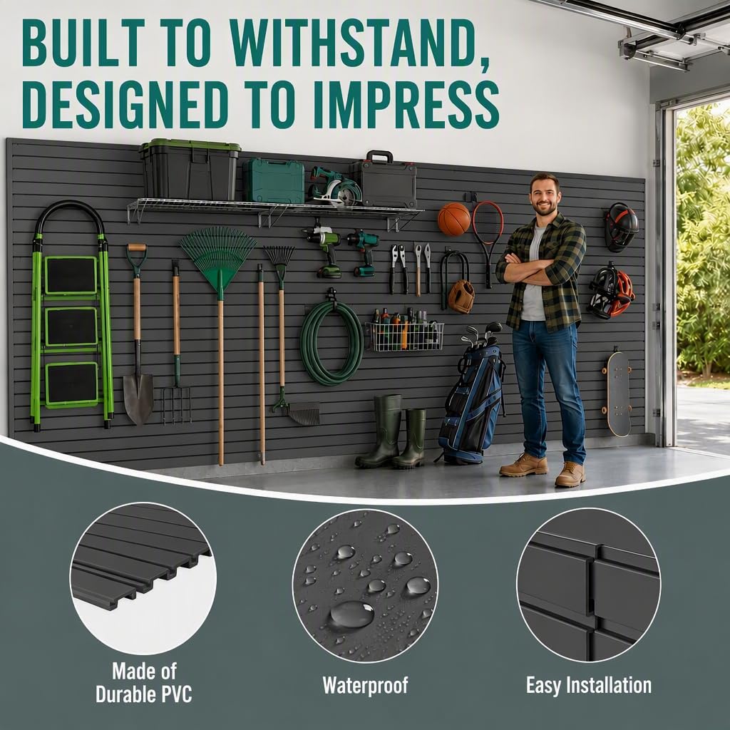 PVC Slatwall Panels, Garage Slat Wall Storage, 4x8 ft Black 2-Pack