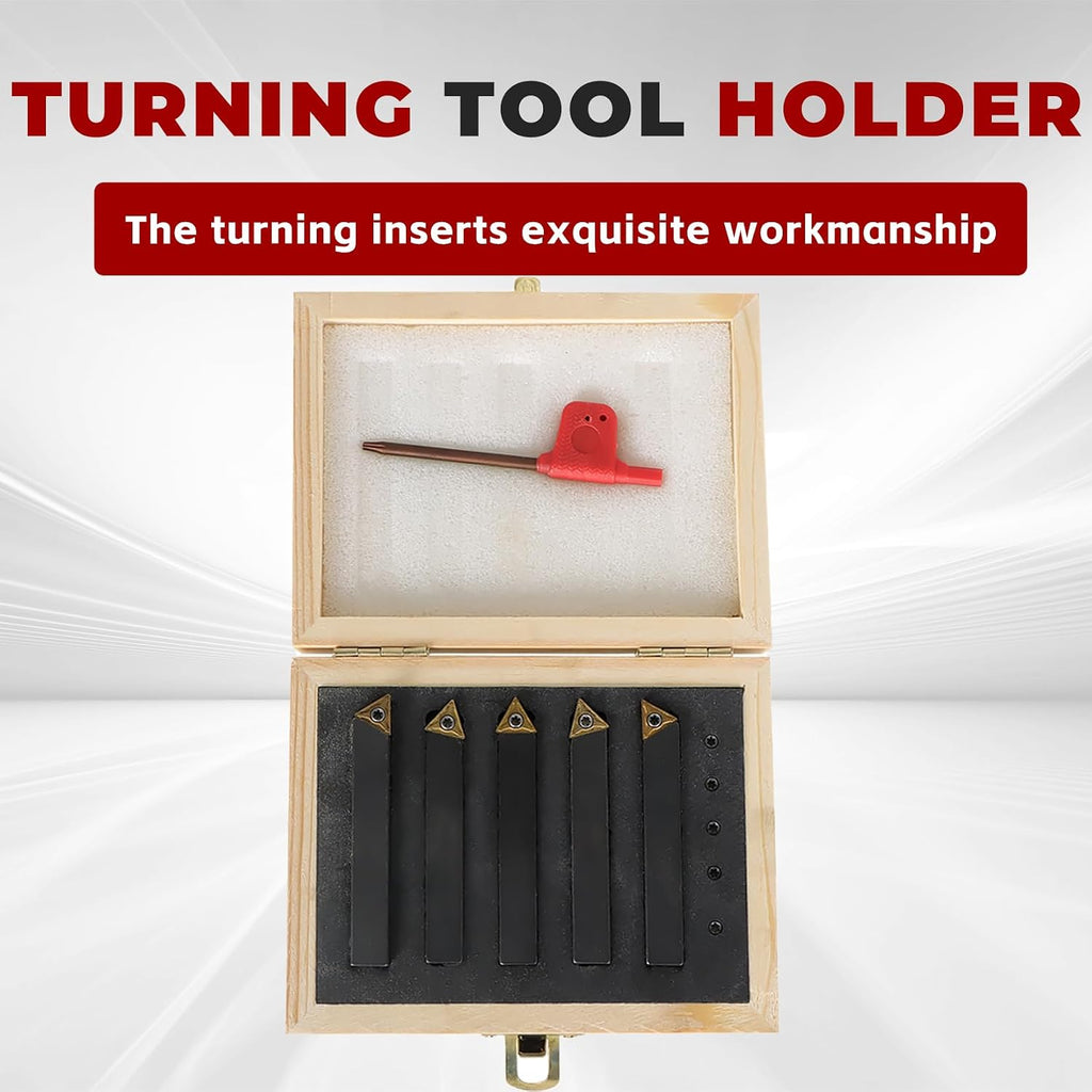 findmall 5Pcs 3/8″ Indexable Carbide Lathe Turning Tool Holder Kit