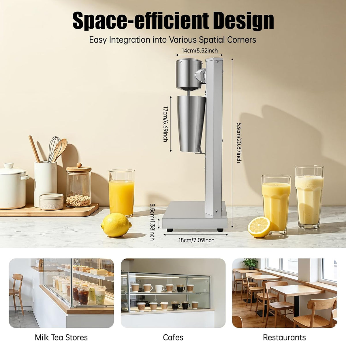 180W Electric Milkshake Machine, Single-Spindle Drink Mixer, 2 Speed Adjust