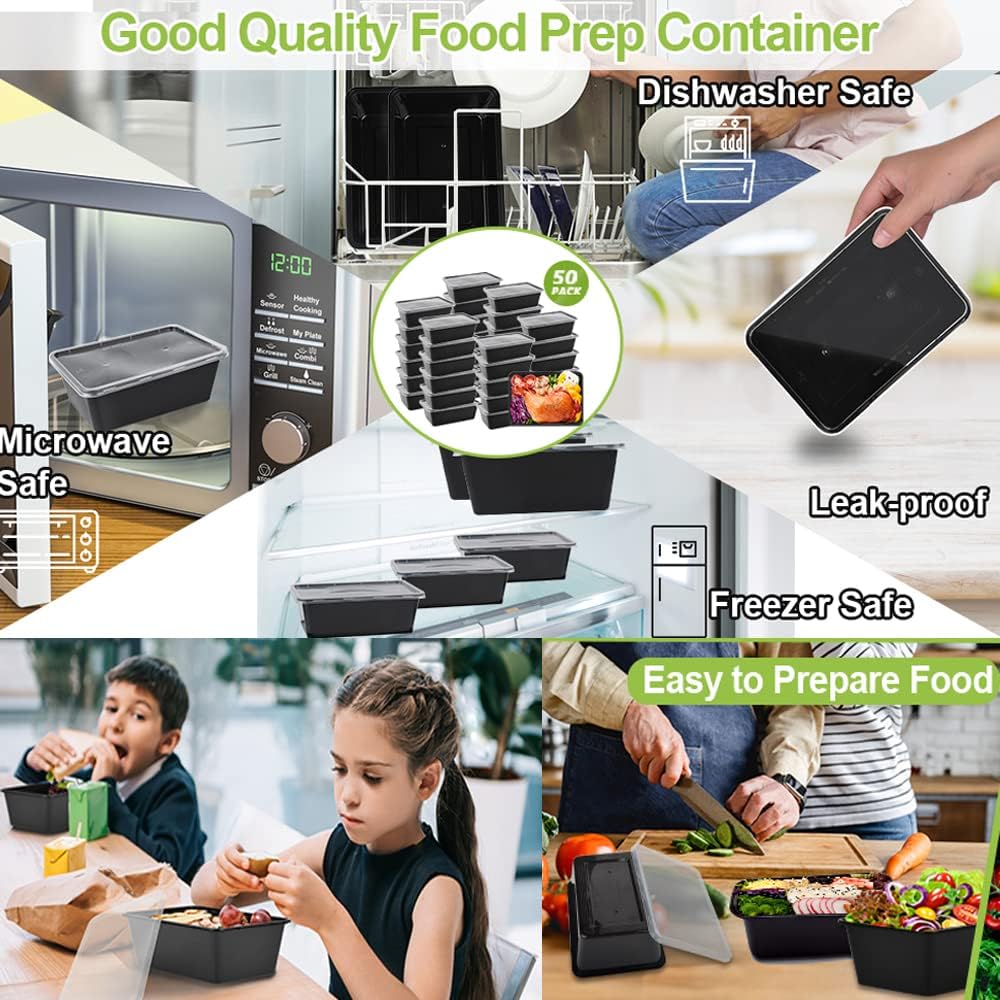 50-Pack Meal Prep Containers, Single Compartment with lids, 26 OZ.