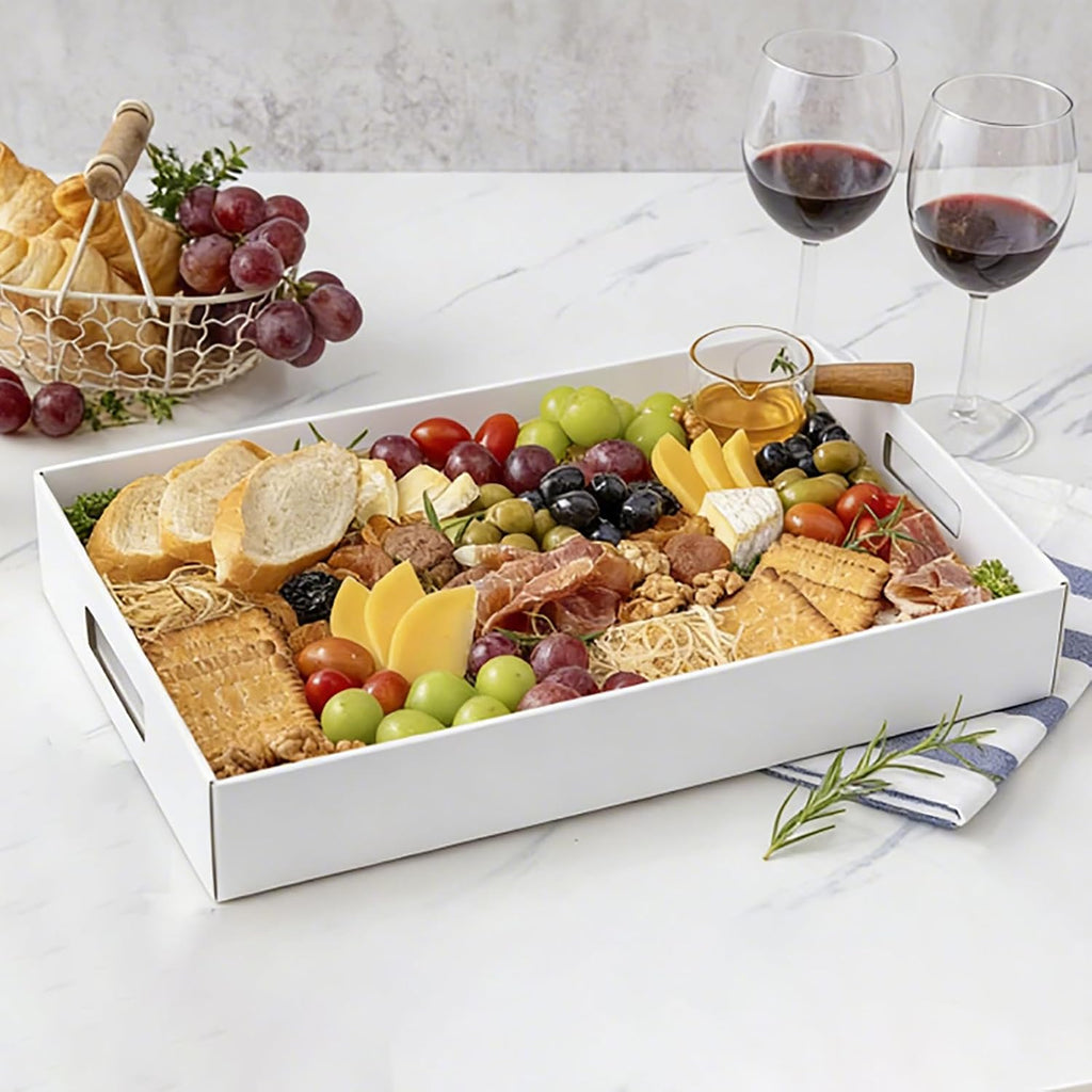 30 Pack 13" L X 9" W X 3" H Disposable Cardboard Serving Trays, Large White Paper Cardboard Serving Platters Food