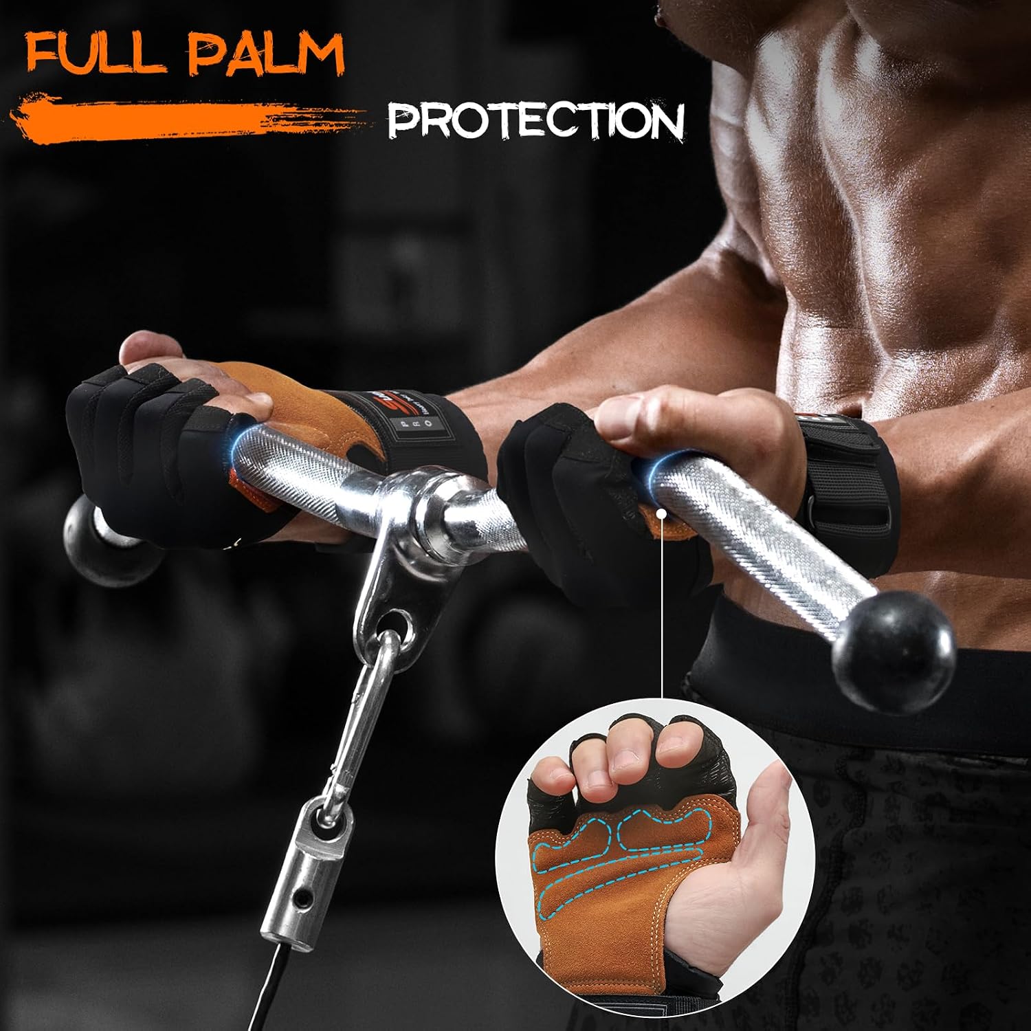 Workout Gloves, Heavy Duty Cowhide Padded Weight Lifting Gloves with Wrist Support, Full Palm Protection & Silicone