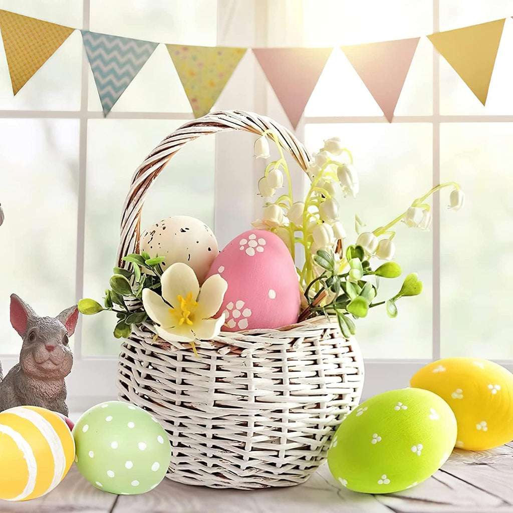 Easter Wooden Eggs Easter Decorations - 8 Colors Wood DIY Faux Egg Crafts Fake Chicken Egg Nesting Eggs Easter Home