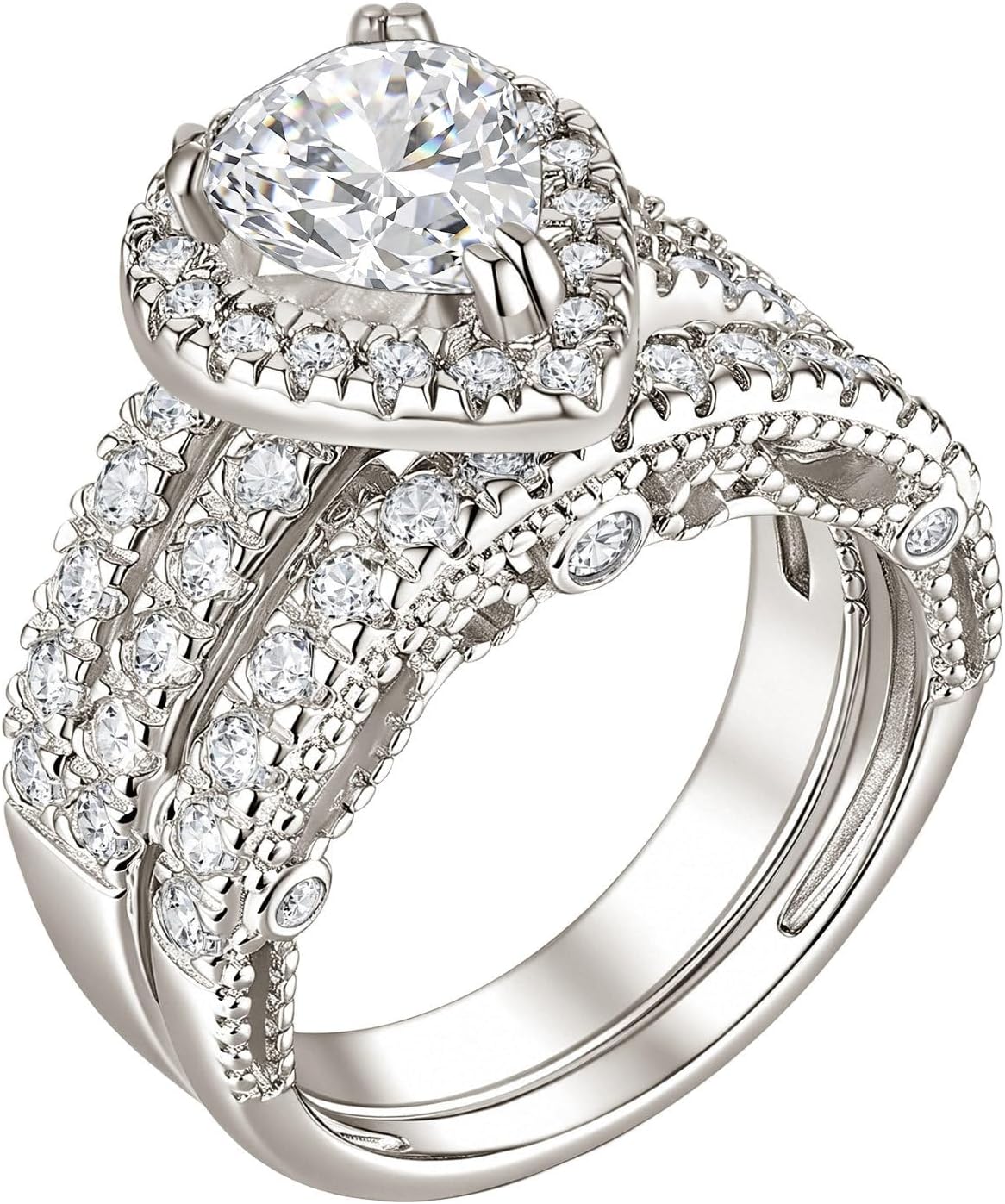 Pear Shaped Engagement Ring Vintage Wedding Ring Sets for Women Sterling Silver Cubic Zirconia D Color VVS1